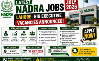 Latest NADRA Jobs July 2026 Lahore