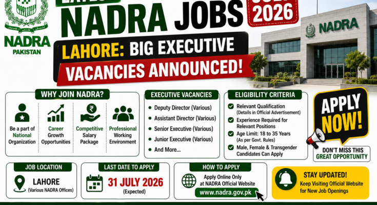 Latest NADRA Jobs July 2026 Lahore